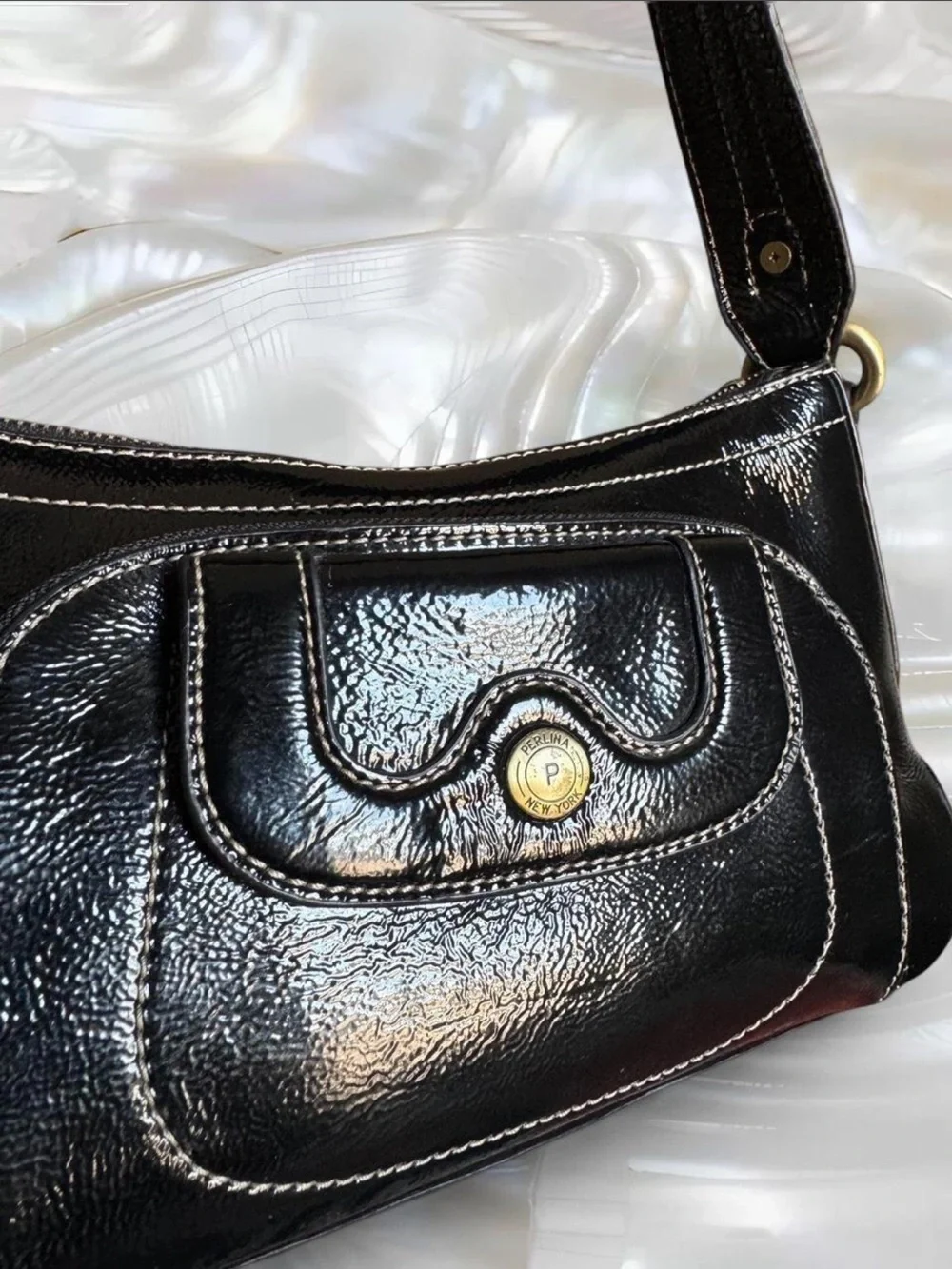 Vintage Perlina Leather Shoulder Purse